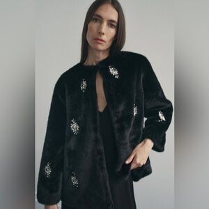 Zara Black Teddy Jacket with Sparkling Accents